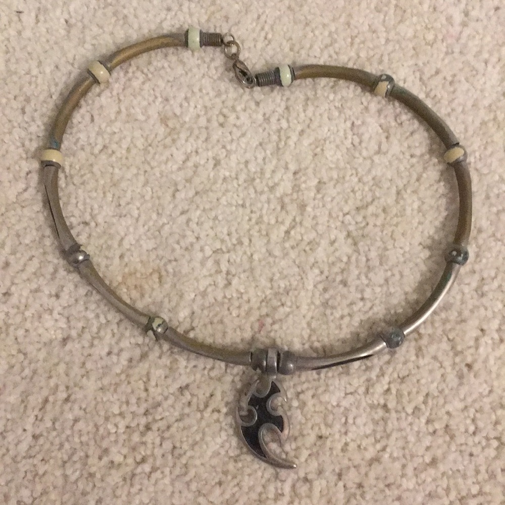 Men's Silver and black tribal flame necklace